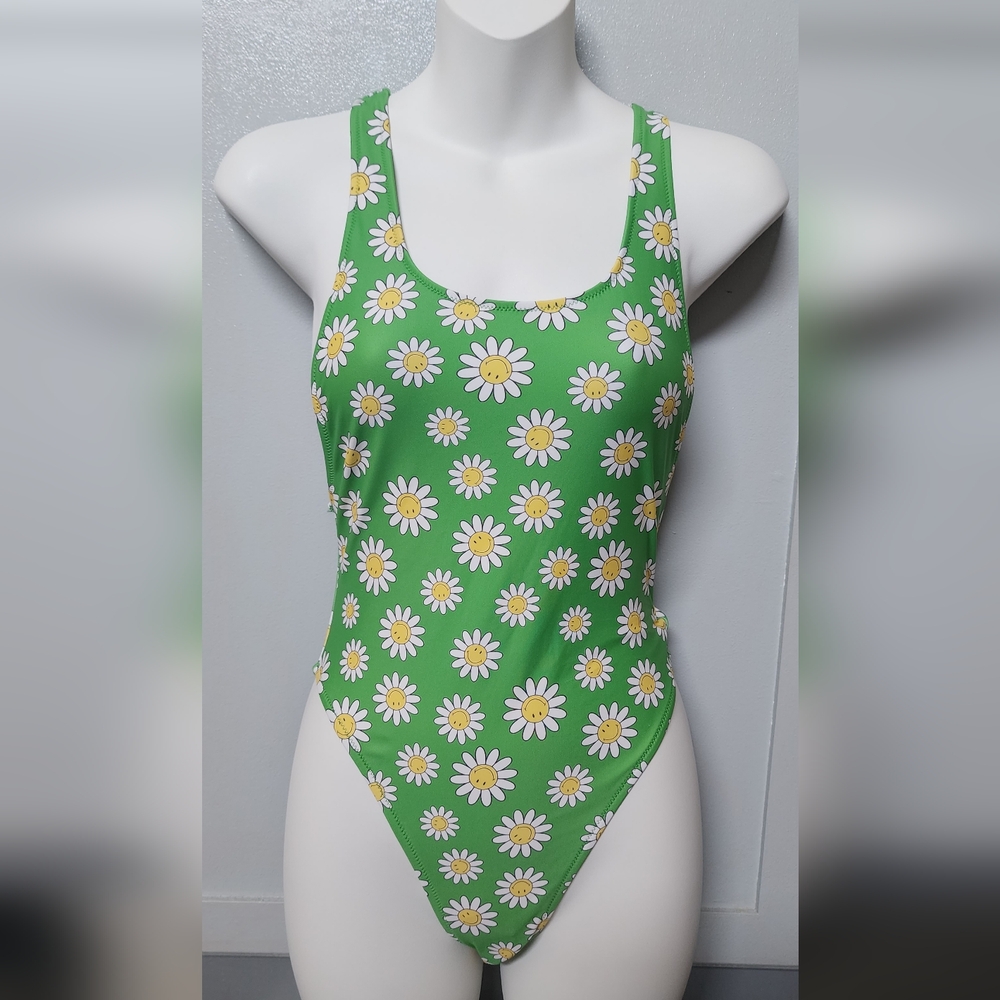 American Eagle Outfitters Green and White Bodysuit with Daisy Print